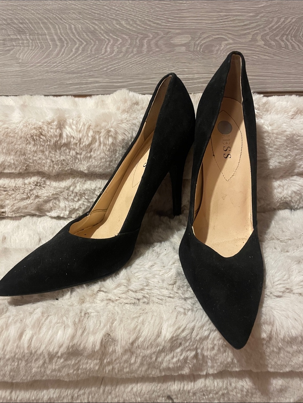 GUESS Black Suede Pointed Toe Stiletto Pumps